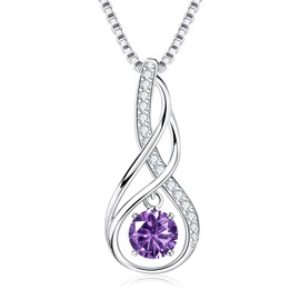 AINUOSHI Mothers Day Gifts Birthstone Necklaces for Women Sterling Silver Infinity Jewelry Genuine Amethyst Pendant February Birthstone Necklace Purple Gemstone Anniversary Birthday Gifts for Wife Her