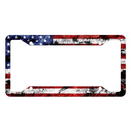 EXMENI Custom Patriotic USA License Plate Frame Quality Aluminum License Plate Cover American Flag Design License Plate Veteran Patriot Novelty License Plate Frame