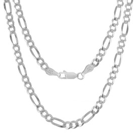 KISPER 925 Sterling Silver Figaro Chain for Men - 5mm Diamond Cut Italian Necklace, Mens Sterling Silver Necklace with Lobster Clasp, Made in Italy, 16 inches