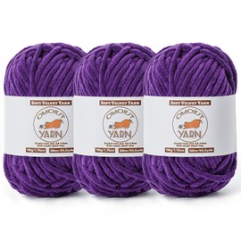 3 Pack Dark Purple Fluffy Velvet Yarn for Crocheting, Chunky Chenille Baby Blanket Yarn for Crochet, Soft Fuzzy Puzzle Yarn for Knitting, (50g/1.77oz Each) Bulky Thick Amigurumi Crochet Yarns
