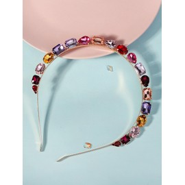 YUEKISEN Fashion Colorful Crystal Headband Handmade Thin Crystal Rhinestone Wedding Headband Bridal Rhinestone Hair Band Hoop Bling Shiny Headpiece for Women Party Prom (Colorful, Free size)