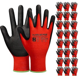 MANUSAGE Safety Work Gloves Men and Women, Microfoam Nitrile Work Gloves Large, Thin Work Gloves With Touchscreen Fingers, Work Gloves Women, Men's work gloves with grip, 24 Pairs, Red