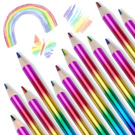 24 Pieces Rainbow Colored Pencils, 4 Color in 1 Colorful Rainbow Pencils for Kids Multi Colored Pencil with Pencil Sharpener Laser Colored Pencils Bulk for Drawing Kids Adult School Painting