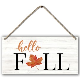 PHAMTE Fall Door Sign, fall signs,Hello Fall Sign, Hello Fall Maple Leaf Farmhouse Wood Plaque Sign Wall Hanging, Autumn Fall Seasonal Hanging Wall Signs For Home Outdoor Front Door Decor 12 x 6