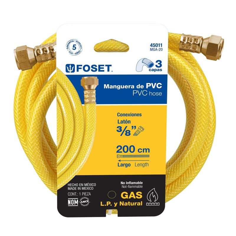 Foset MGA-20, Manguera flexible, PVC, 3/8", con conexión, 2 m