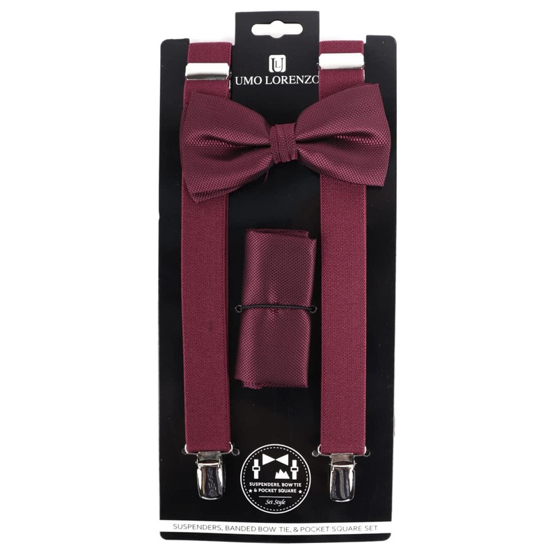 Bowties.jp scb00037 Bowtie & Pocket Square & Suspenders Set, Burgundy,