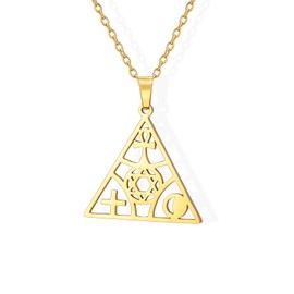 Amaxer Egyptian Pyramids Shaped Adjustable Necklace for Women Stainless Steel Cross Ankh Star of David Moon Ancient Symbol Collection (gold)