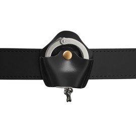 Shield Wallets Open Top Handcuff Case Black Leather Handcuff Case for Duty Belt with Brass Snap