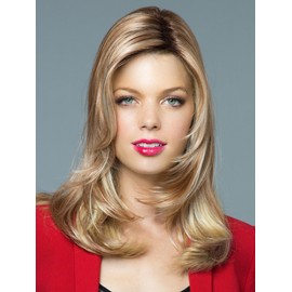 Long Top Hair Piece Color Coffee Latte Rooted - Noriko Wigs 18" Length Women's Straight Synthetic Topper Volume Crown Fringe