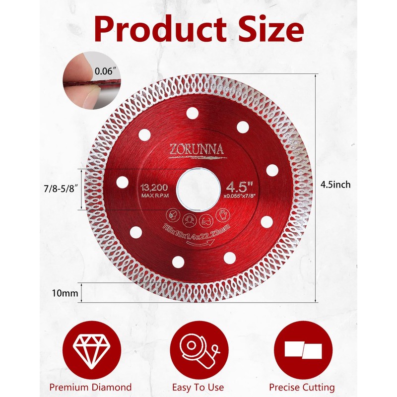10Pcs Diamond Saw Blades, 4-1/2" Diamond Blade for Angle Grinder