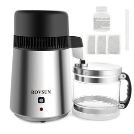 ROVSUN【Upgraded】 1.1 Gallon/4L Water Distiller Stainless Steel for Home, 750W Distilled Water Maker Machine, Water Distillers Countertop, Water Maker Purifier with Glass Container, 1L/H