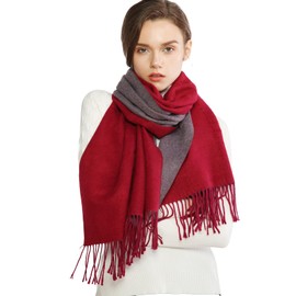 Winter Cashmere Wool Scarf Pashmina Shawl Wrap for Women Long Large Warm Thick Reversible Scarves Burgundy and Grey