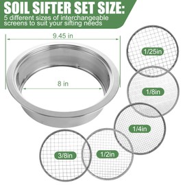 Starvast Stainless Steel Soil Sifter for Gardening, Dirt Sifter, Compost Sifter with 5 Replaceable Mesh Diameter 1/3/6/9/12mm, for Compost Weed Sand Cat Litter Bonsai with Planting Mat, Shovel