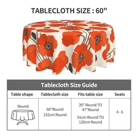 CCOCND Red Poppy Flowers Round Tablecloth 60 Inch,Table Cloth Autumn Holiday Table Cover Decorative for Indoor Outdoor Party Kitchen Dining