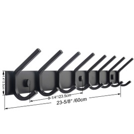 WEBI Coat Rack Wall Mounted,8 Coat Hooks for Hanging Coats,24" Heavy Duty Metal Double Hook Rack Rail Coat Hanger Wall Mount for Clothes Entryway Jacket,Black