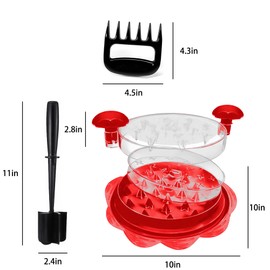 Meat Shredder Large Chicken Breast Twist Grinder Tool Visible Machine, Anti-Slip Strip, Transparent Lid, Removable Plate with Accessories Set 1*Chopper, 2*(Meat Claw, Brush, Tong, Oil Sprayer, Fork)
