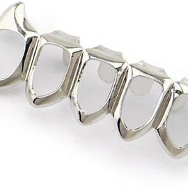 18K Gold Grillz, Teeth Grillz, Gold Plated Grillz, Hip Hop Grillz, Top and Bottom Grillz, Fashion Teeth Grillz, Gold Teeth Caps, Open Face Grillz 2Pcs - Color: Silver