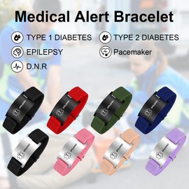 Pmormyy Medical Alert Bracelet for Women Men, Adjustable Medical Alert ID Wristband for Epilepsy Black 2