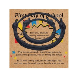 2Pcs First Day of School Family Matching String knit Bracelets Mother/Father and Daughter/Son Nylon Rope Back to School Gifts Protection Blessing Jewelry With Message Card Paracord Anxiety Relief Present-Black