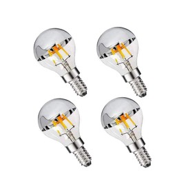 G45 G14 4W Dimmable Silver Tipped LED Filament Half Chrome Crown Globe Light Bulb E12 Candelabra Bulb 40 Watt Warm White 2700K 4Pack