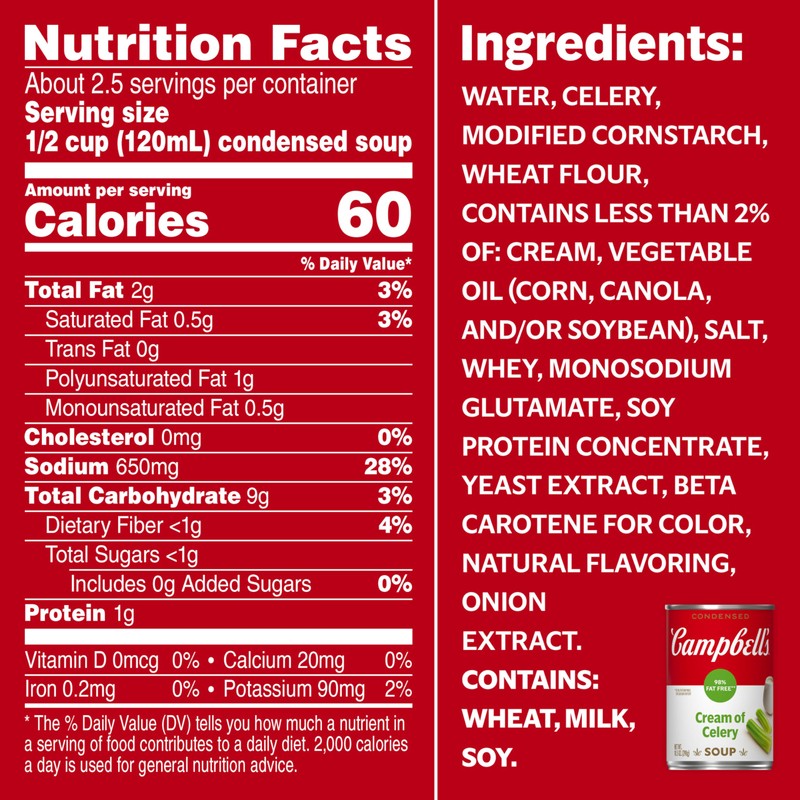 Campbell's Condensed 98% Fat Free Cream of Celery Soup, 10.5