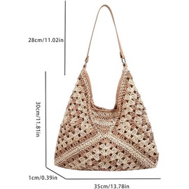 Macayda Straw Bag Women's Braided Bag, Summer Basket Bags, Women's Medium Raffia Bag, Boho Straw Woven Bag, Braided Bag for Beach, Travel, Holiday, brown