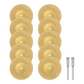 sourcing map 10pcs Diamond Cutting Wheel 50mm Titanium Coating Cut Off Discs Diamond Cutting Wheels Replacement with 2pcs 3mm Mandrel for Rotary Tools
