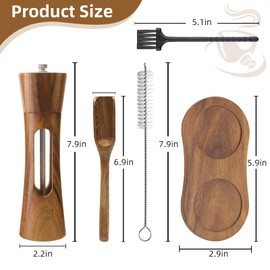 2 Pack Wooden Salt and Pepper Grinder Set — 8 Inch Refillable Salt and Pepper Shakers — Manual Spice Mills with Clear View Window — Ceramic Grinder, Adjustable Coarseness