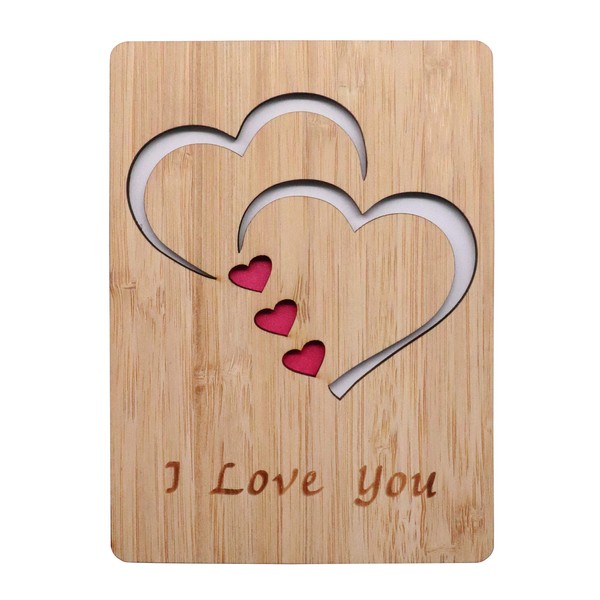 Real Bamboo Wood I Love You Card, Wooden Greeting Cards for Any Occasion, to Say Happy Valentines Day Card, Anniversary, Gifts for Wife, Him, Or Her, Or Just Because