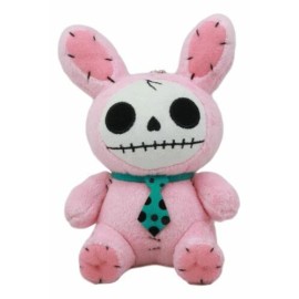 Ebros Small Furry Bones Skeleton Pink Bunny With Green Polkadot Tie Plush Toy