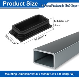 sourcing map 8 Pcs Rectangle Tubing End Caps 4 x 2 Inch Plastic Hole Plugs Insert End Cap for Metal Tubing Post Chair Leg Table Bookshelves Furniture, Black
