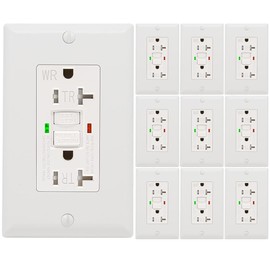 10 Pack - POWAWINI GFCI Outlet 20 Amp, UL Listed, Self-Test with LED Indicator, Tamper-Resistant, Weather Resistant Receptacle Indoor or Outdoor Use with Decor Wall Plates and Screws (White)