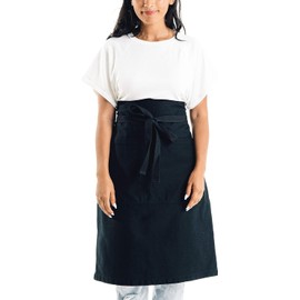 Caldo Cotton Bistro Apron - Tall Length 23 x 27 with 40 Inch Waist Ties (Black)