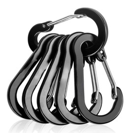 XSAJU Carabiner, Small D-Ring, Auto Lock, Set of 6, Aluminum, Outdoor Equipment, Climbing Equipment, Camping Equipment, Black