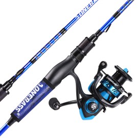 One Bass Fishing Rod and Reel Combo, IM7 Graphite 2 Pc Blank Baitcasting Combo, Spinning Rod with SuperPolymer Handle- 6'6" Spinning Combo with 2000 Reel - Blue