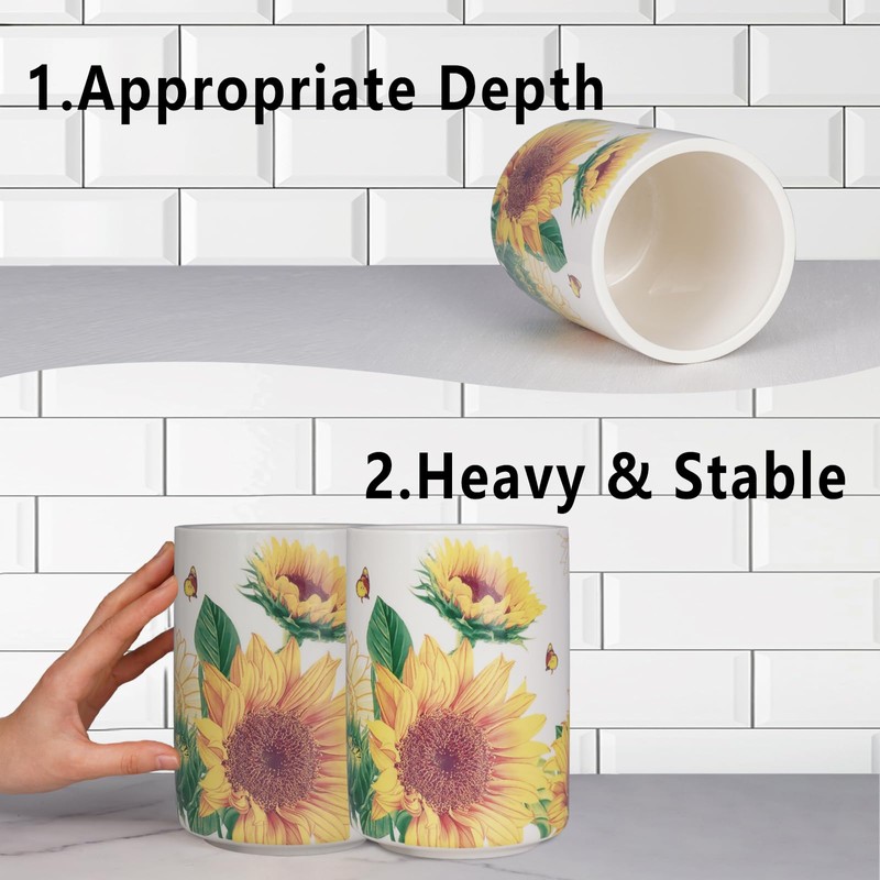 Sunddo Sunflower Utensil Holder, 6.7" Large Utensil Crock, Ceramic Cooking