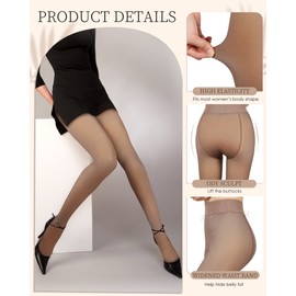 Foaincore 4 Pairs Fleece Lined Tights Women Fleece Lined Leggings Translucent Winter Sheer Tights Warm Pantyhose for Women(Brown, Nude Footed)
