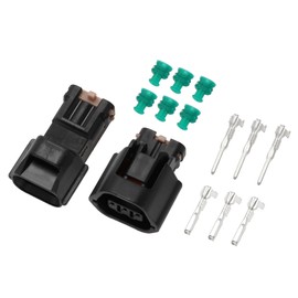 Partuto 3 Pin Crank Cam Speed Sensor Connector Plug - Car Male Female Wire Terminal Connector - for Mitsubishi Evo Plastic Black - 1 Set