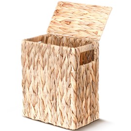 Vesici 3 Gallon Wicker Waste Basket with Lid Wicker Trash Can with Built-in Handles Handwoven Garbage Can for Bedroom, Bathroom, Kitchen, and Office