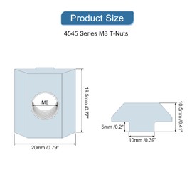sourcing map T Nuts, 30pcs - Nickel Plated Carbon Steel T Slot Bolts, 4545 Series M8 Hammer Head Fastener, Sliding T Nuts for Aluminum Extrusion Profile (Silver)