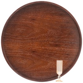 Extra Large Round Solid Wood Serving Tray, Classic Tea Coffee Table Wooden Decorative Ottoman Tray Server for Breakfast in Bed Snack Food Kitchen Party Bar, Raised Edge (27.6inch/70cm) Walnut
