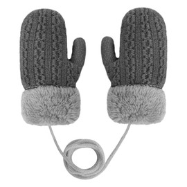 Children's double knitted gloves, mittens made of wool, plush winter for children 1-4 years. - darkgray