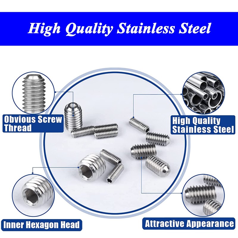 200Pcs Allen Head Socket Set-Screw - M3/M4/M5/M6/M8 304 Stainless Steel