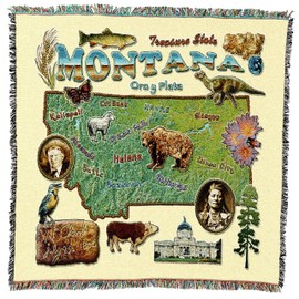 Pure Country Weavers State of Montana Lap Square Blanket - Gift Tapestry Blanket Throw Woven from Cotton - Made in The USA (54x54)