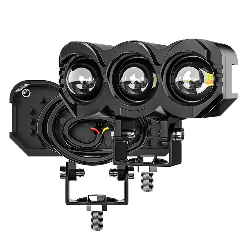 2pcs Motorcycle LED Spotlight White Yellow Dual Light Aluminum IP68