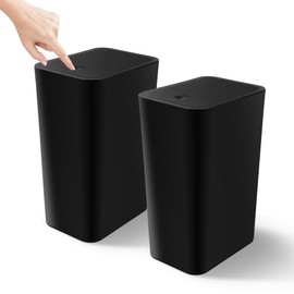 Cesun 2 Pack Bathroom Trash Can with Lid, 4.0 Gallon / 15 Liter Small Garbage Can with Press Top Lid, Plastic Wastebasket with Pop-up Lid for Toilet, Office, Bedroom, Living Room, Black