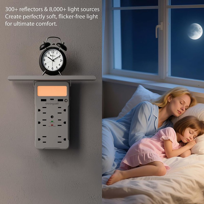 shiningwell Wall Outlet Extender with Shelf and Night Light, Surge