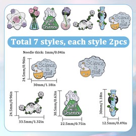 SUNNYCLUE 1 Box 14Pcs 7 Styles Chemistry Pins Bulk Science Brooch Metal Alloy Enamel Cartoon Scientist Chemistry Flower Laboratory Bottle Lapel Pin for Bag Clothes Hat Party School Decoration Supplies
