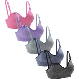 Suekaphin 5Pack Seamless Nursing Bra for Busty Women - Maternity,Busty Womens Breastfeeding and Pregnancy Support V Neck Bralette with Padded Cups,Large-Plus,Melange(Black/Navy/Gray/Purple/Pink)