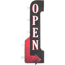 Diesel Power Plus Vintage Open LED Marquee Arrow Sign Wall Decor for Man Cave, Garage, Bar, Game Room – Battery Operated (30” x 9”)